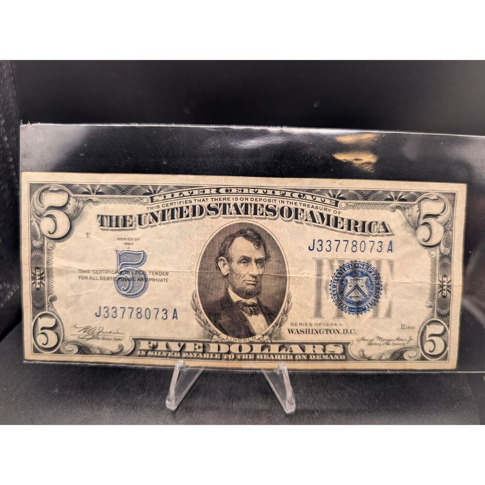 Series 1934 A Five Dollar Blue Seal Silver Certificate Note J33778073A
